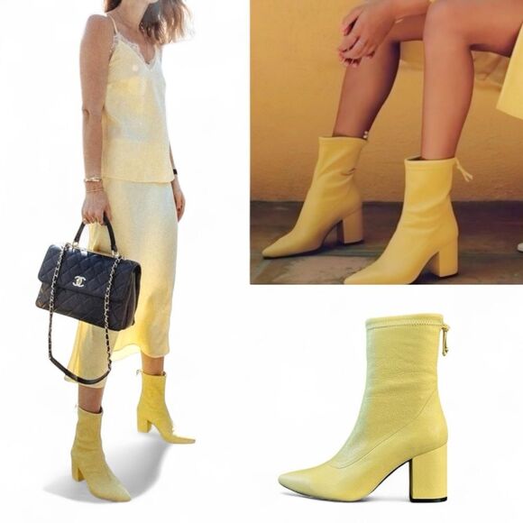 Anine Bing Chloe Yellow Leather Block Heel Boots Size 8 $450 - Picture 1 of 16
